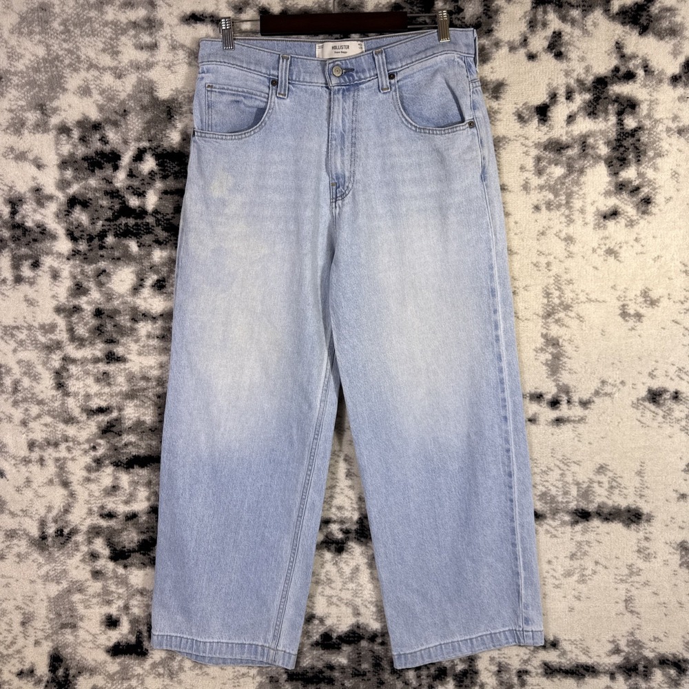 Hollister Super Baggy Jeans Womens Size 32x28 Light Wash Hippie y2k Stretch Soft